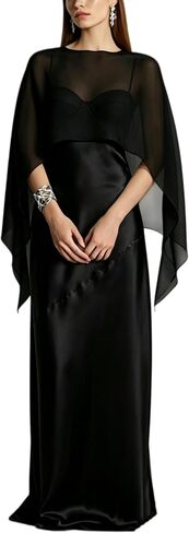 Women Chiffon Shawl Wraps for Evening Dresses Mesh Sheer Cape Capelets Top Bridal Wedding Party Cover Up in Kuwait