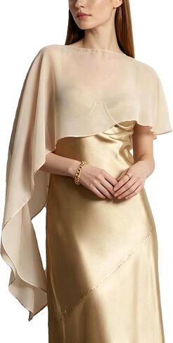 Women Chiffon Shawl Wraps for Evening Dresses Mesh Sheer Cape Capelets Top Bridal Wedding Party Cover Up in Kuwait