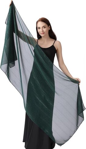 Women's Sheer Chiffon Shawl Wrap Scarf With Silver Thread,Lightweight Sparkling Rhinestone Versatile Hijab Stole in Saudi Arabia