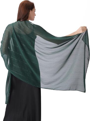 Women's Sheer Chiffon Shawl Wrap Scarf With Silver Thread,Lightweight Sparkling Rhinestone Versatile Hijab Stole in Saudi Arabia