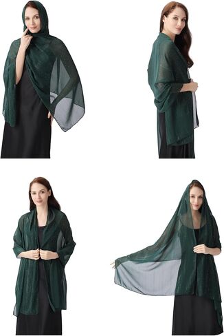 Women's Sheer Chiffon Shawl Wrap Scarf With Silver Thread,Lightweight Sparkling Rhinestone Versatile Hijab Stole in Saudi Arabia
