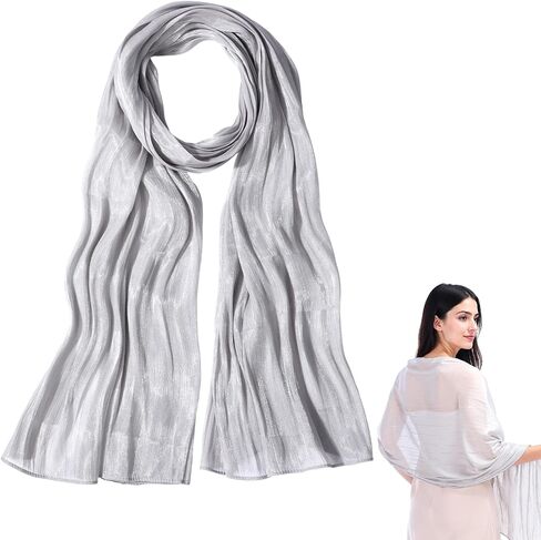 Yolev Silver Shawl for Formal Dress Soft Scarf Shawl Fashion Silver Wrap Warm Long Formal Wraps for Evening Dresses Halloween Bridesmaid Wedding Party Silky Scarves in Saudi Arabia