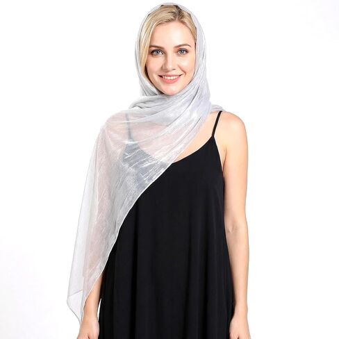 Yolev Silver Shawl for Formal Dress Soft Scarf Shawl Fashion Silver Wrap Warm Long Formal Wraps for Evening Dresses Halloween Bridesmaid Wedding Party Silky Scarves in Saudi Arabia