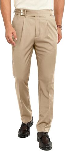 Mens Dress Pants Expandable Waist Formal Pant Regular Fit Pleated Trousers Flat Front Casual Work Slacks for Men in Saudi Arabia