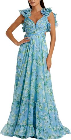 Ruffle Tiered Floral Cut-Out Chiffon Gown in Saudi Arabia