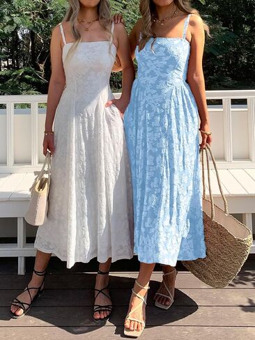 Women's Boho Summer Maxi Dress with Pockets Casual Floral Spaghetti Strap Flowy Long Dresses Beach Sundress in Saudi Arabia
