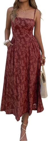 Women's Boho Summer Maxi Dress with Pockets Casual Floral Spaghetti Strap Flowy Long Dresses Beach Sundress in Saudi Arabia