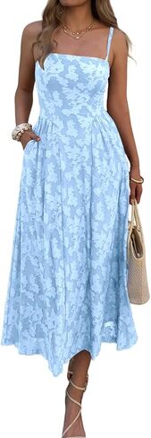 Women's Boho Summer Maxi Dress with Pockets Casual Floral Spaghetti Strap Flowy Long Dresses Beach Sundress in Saudi Arabia