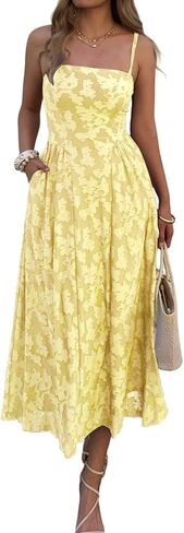 Women's Boho Summer Maxi Dress with Pockets Casual Floral Spaghetti Strap Flowy Long Dresses Beach Sundress in Saudi Arabia