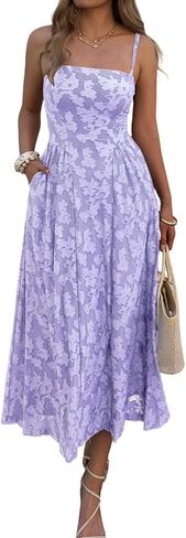 Women's Boho Summer Maxi Dress with Pockets Casual Floral Spaghetti Strap Flowy Long Dresses Beach Sundress in Saudi Arabia