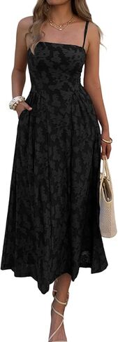 Women's Boho Summer Maxi Dress with Pockets Casual Floral Spaghetti Strap Flowy Long Dresses Beach Sundress in Saudi Arabia