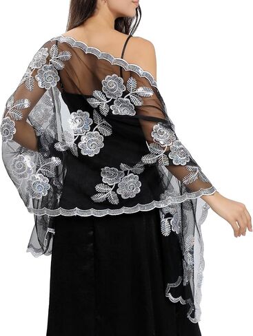 Lisianthus Women's Sequin Shawls and Wraps for Evening Dresses, Sparkly Flower Sheer Shawls in Saudi Arabia