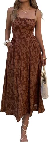Women's Boho Summer Maxi Dress with Pockets Casual Floral Spaghetti Strap Flowy Long Dresses Beach Sundress in Saudi Arabia