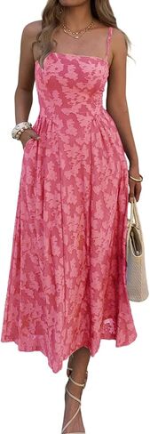 Women's Boho Summer Maxi Dress with Pockets Casual Floral Spaghetti Strap Flowy Long Dresses Beach Sundress in Saudi Arabia