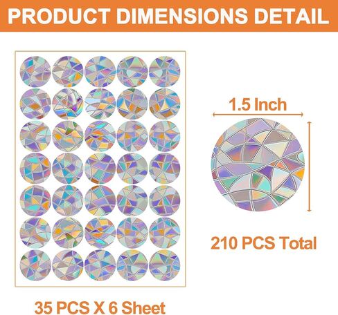 210 PCS Window Clings for Bird Strikes, Suncatcher Stickers Rainbow Window Clings Prevent Birds from Hitting Glass Windows, Anti-Collision Decals (210 Pack Round) in Kuwait