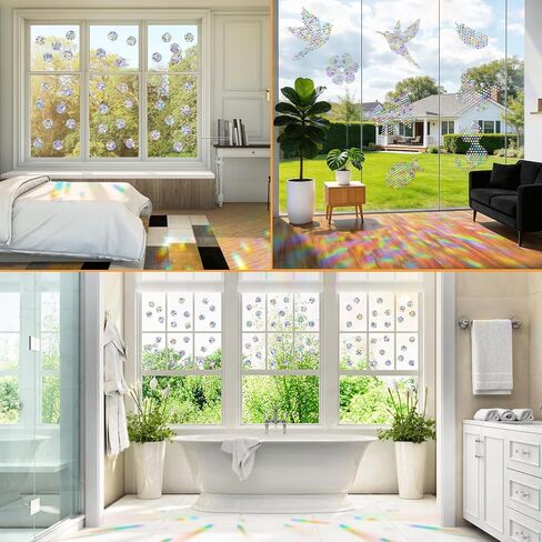 210 PCS Window Clings for Bird Strikes, Suncatcher Stickers Rainbow Window Clings Prevent Birds from Hitting Glass Windows, Anti-Collision Decals (210 Pack Round) in Kuwait