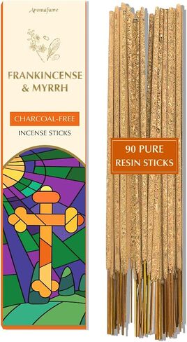 Frankincense & Myrrh Luxury Incense Sticks by Aromafume| 3x30 Sticks for Prayer, Meditation, Aromatherapy, Purification & Protection| Charcoal Free| Long Lasting Aroma, Spiritual Gifts in Kuwait
