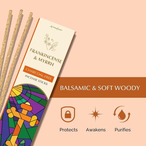 Frankincense & Myrrh Luxury Incense Sticks by Aromafume| 3x30 Sticks for Prayer, Meditation, Aromatherapy, Purification & Protection| Charcoal Free| Long Lasting Aroma, Spiritual Gifts in Kuwait