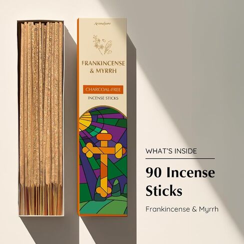 Frankincense & Myrrh Luxury Incense Sticks by Aromafume| 3x30 Sticks for Prayer, Meditation, Aromatherapy, Purification & Protection| Charcoal Free| Long Lasting Aroma, Spiritual Gifts in Kuwait