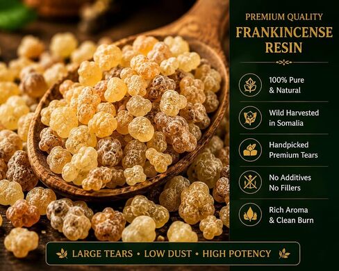 راتنج اللبان العضوي الفاخر (Boswellia Carterii) - 125 جم / 4.40 أونصة من اللبانوم المحصود بريًا - راتنج البخور النقي للحرق العطري والطقوس الروحية والأجواء المنزلية - مصنوعات الراتنج الملكية in Kuwait