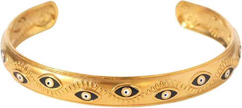 Evil Eye Cuff Bracelet for Women - 18K Gold Plated Enamel Adjustable Open Eye Bangle - Protection Jewelry - Boho Waterproof Anti-tarnish Bracelet Gift in Saudi Arabia
