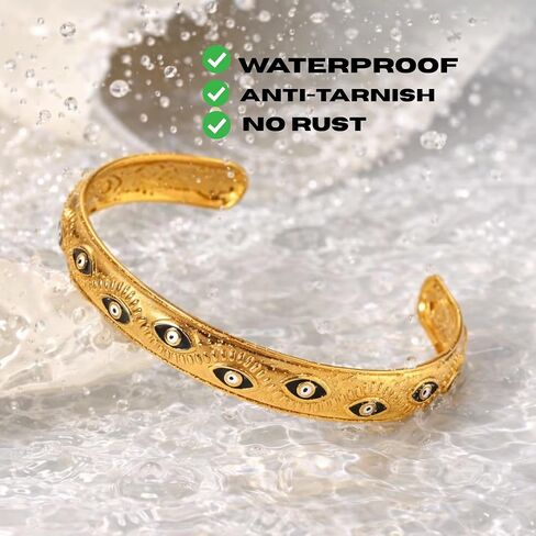 Evil Eye Cuff Bracelet for Women - 18K Gold Plated Enamel Adjustable Open Eye Bangle - Protection Jewelry - Boho Waterproof Anti-tarnish Bracelet Gift in Saudi Arabia