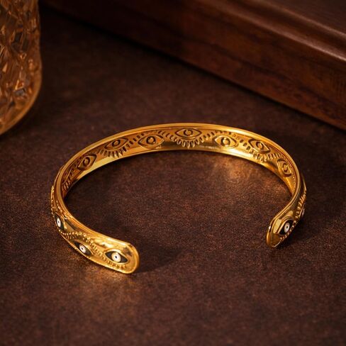 Evil Eye Cuff Bracelet for Women - 18K Gold Plated Enamel Adjustable Open Eye Bangle - Protection Jewelry - Boho Waterproof Anti-tarnish Bracelet Gift in Saudi Arabia