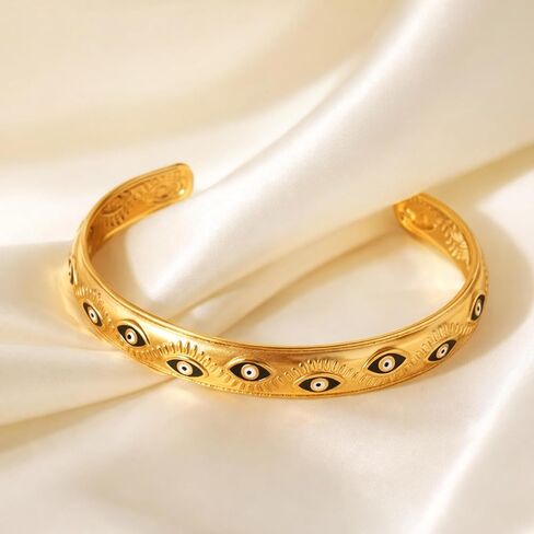 Evil Eye Cuff Bracelet for Women - 18K Gold Plated Enamel Adjustable Open Eye Bangle - Protection Jewelry - Boho Waterproof Anti-tarnish Bracelet Gift in Saudi Arabia