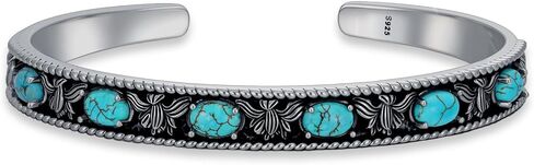 Native American Genuine Turquoise Cuff Bracelet for Women 925 Sterling Silver Turquoise Boho Bangle Adjustable Fit for 6.5 to 7.5 Inch in Kuwait