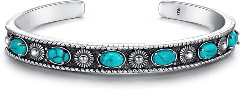 Native American Genuine Turquoise Cuff Bracelet for Women 925 Sterling Silver Turquoise Boho Bangle Adjustable Fit for 6.5 to 7.5 Inch in Kuwait