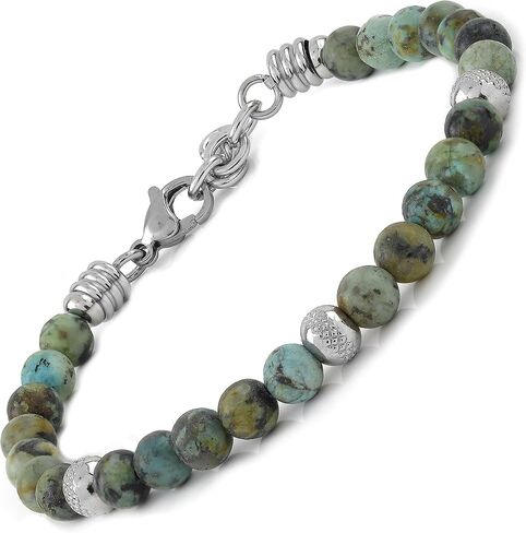 10:10 Beaded Bracelet for Men and Women – Natural African Turquoise Gemstones and Stainless Steel – Adjustable & Durable & Elegant – Made in Italy in Saudi Arabia