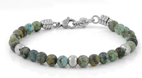 10:10 Beaded Bracelet for Men and Women – Natural African Turquoise Gemstones and Stainless Steel – Adjustable & Durable & Elegant – Made in Italy in Saudi Arabia