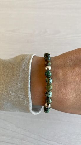 10:10 Beaded Bracelet for Men and Women – Natural African Turquoise Gemstones and Stainless Steel – Adjustable & Durable & Elegant – Made in Italy in Saudi Arabia
