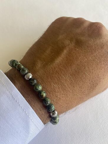 10:10 Beaded Bracelet for Men and Women – Natural African Turquoise Gemstones and Stainless Steel – Adjustable & Durable & Elegant – Made in Italy in Saudi Arabia