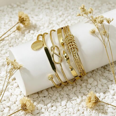 Gold Bangle Bracelets for Women, 22 Pcs Multi Layer Open Stackable Bangle Set, 14K Gold Plated Non Tarnish Adjustable Chunky Textured Bracelets Boho Jewelry Fashion Accessories Gifts in Saudi Arabia