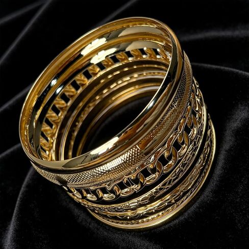 Gold Bangle Bracelets for Women, 22 Pcs Multi Layer Open Stackable Bangle Set, 14K Gold Plated Non Tarnish Adjustable Chunky Textured Bracelets Boho Jewelry Fashion Accessories Gifts in Saudi Arabia