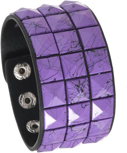 Scene Accessories Emo Bracelet, 3-Row Studded Dopamine Leather Wristband, Punk Rock Goth Spike Cuff Bracelet for Men Women, Adjustable Snap Jewelry on Party Streetwear（Blue Black） in Saudi Arabia