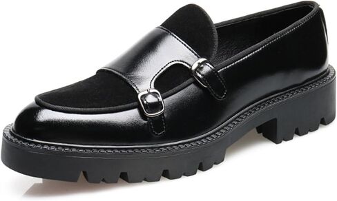 Men's Suede Leather Platform Loafers Fashion Round Toe Double Monk Leather Shoe Comfort Slip On Business Dress Shoes for Wedding Office Formal in Saudi Arabia