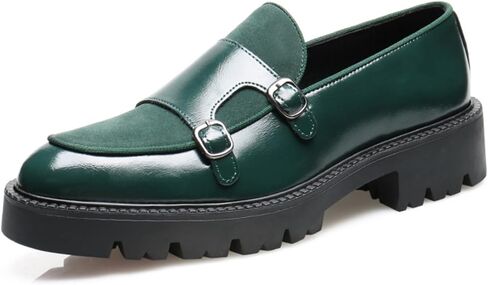 Men's Suede Leather Platform Loafers Fashion Round Toe Double Monk Leather Shoe Comfort Slip On Business Dress Shoes for Wedding Office Formal in Kuwait