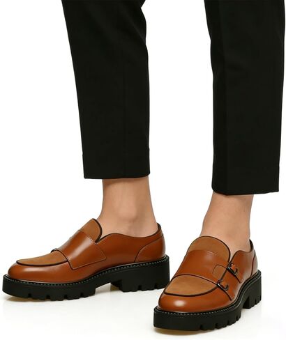 Men's Suede Leather Platform Loafers Fashion Round Toe Double Monk Leather Shoe Comfort Slip On Business Dress Shoes for Wedding Office Formal in Kuwait