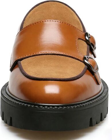 Men's Suede Leather Platform Loafers Fashion Round Toe Double Monk Leather Shoe Comfort Slip On Business Dress Shoes for Wedding Office Formal in Kuwait