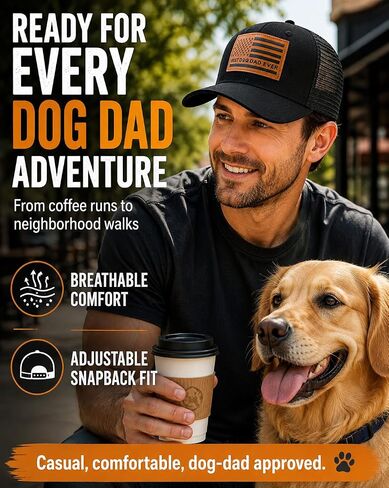 Best Dog Dad Ever American Flag Trucker Hat - Leather Patch Baseball Cap, Funny Dog Lover for Men Black in Saudi Arabia