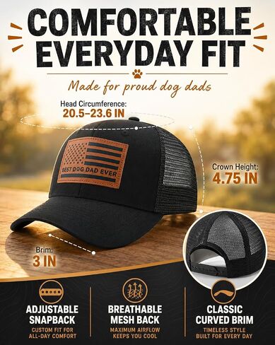 Best Dog Dad Ever American Flag Trucker Hat - Leather Patch Baseball Cap, Funny Dog Lover for Men Black in Saudi Arabia
