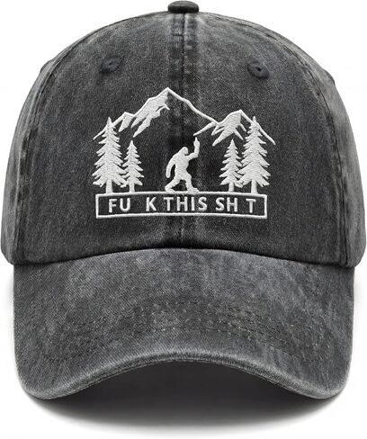 Funny Bigfoot Mountain Embroidered Washed Baseball Cap, Sarcastic Outdoor Hiking Dad Hat, Vintage Adjustable Cotton Hat for Men Women Black in Saudi Arabia