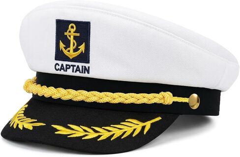 Captain-Hat-Adult-White: Sailor Hat with Adjustable Snapback Yacht Rock Cap for Men Women Marine Admiral Costumes, Halloween Party Cosplay Boat Accessory in Saudi Arabia