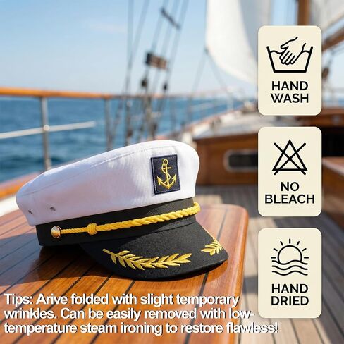 Captain-Hat-Adult-White: Sailor Hat with Adjustable Snapback Yacht Rock Cap for Men Women Marine Admiral Costumes, Halloween Party Cosplay Boat Accessory in Saudi Arabia