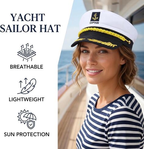 Captain-Hat-Adult-White: Sailor Hat with Adjustable Snapback Yacht Rock Cap for Men Women Marine Admiral Costumes, Halloween Party Cosplay Boat Accessory in Saudi Arabia