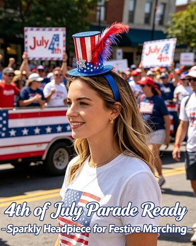 Patriotic Mini Top Hat Headband – Red White Blue Glitter Fascinator for Women Men, 4th of July Independence Day in Saudi Arabia