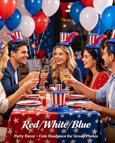 Patriotic Mini Top Hat Headband – Red White Blue Glitter Fascinator for Women Men, 4th of July Independence Day in Saudi Arabia
