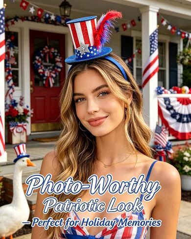 Patriotic Mini Top Hat Headband – Red White Blue Glitter Fascinator for Women Men, 4th of July Independence Day in Saudi Arabia